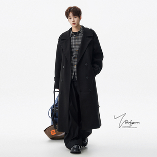 V37高级感加棉中长款 韩系氛围感防寒保暖情侣外套 毛呢大衣男冬季