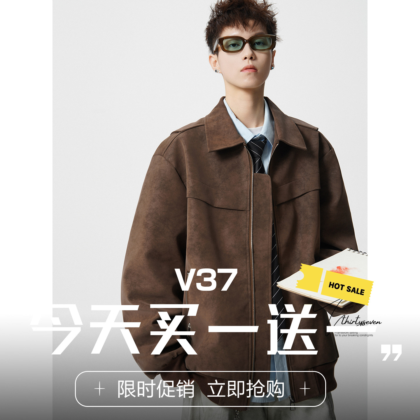 美拉德重磅复古咖色PU皮夹克