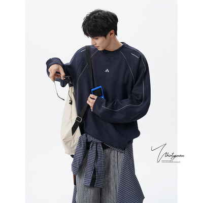 V37美式复古插肩袖字母印花卫衣