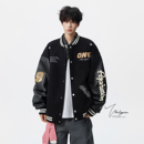 V37美式 重磅复古宽松休闲夹克外套 高街痞帅字母刺绣棒球服男冬季