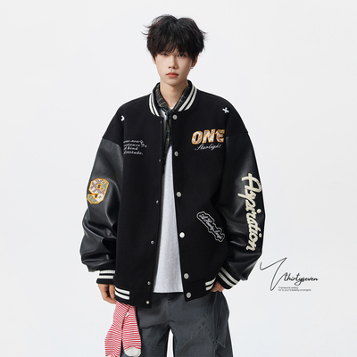 美式高街痞帅字母刺绣棒球服男