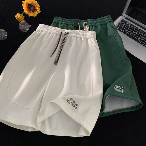 美式潮牌休闲运动白色短裤男