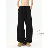 潮牌宽松直筒潮流运动休闲裤 V37高街cleanfit黑色弯刀卫裤 男春季