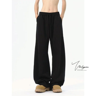 高街cleanfit黑色阔腿弯刀卫裤