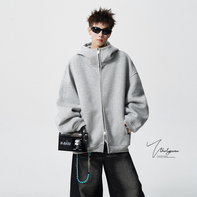 美式重磅空气层高领连帽卫衣男