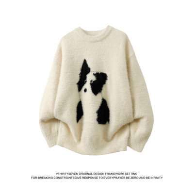 设计感卡通小狗提花马海毛针织衫