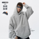 外套 宽松休闲运动帽衫 V37设计感刺绣插肩袖 连帽加绒卫衣男冬美式