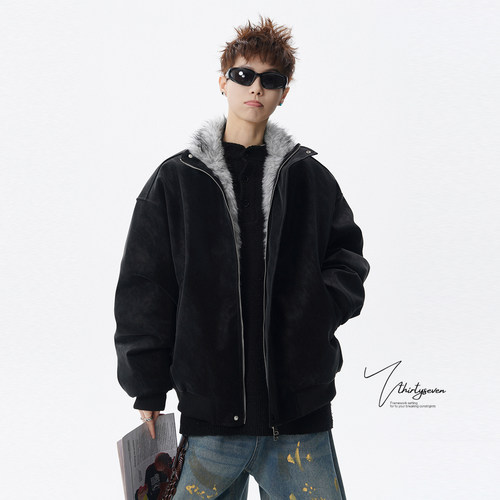 美式复古毛领飞行夹克男冬保暖