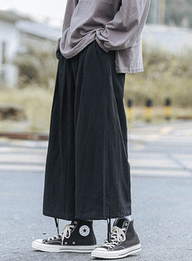 山本风日系灯笼裤子男春季直筒宽松大码潮牌百搭阔腿束脚休闲长裤