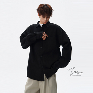 宽松休闲上衣vibe百搭通勤长袖 男冬季 潮流纯色简约风衬衫 V37美式