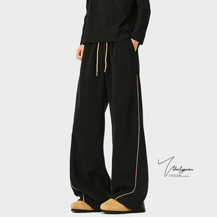 潮牌vibe百搭休闲裤 V37美式 新款 男秋季 重磅高街宽松条纹休闲卫裤