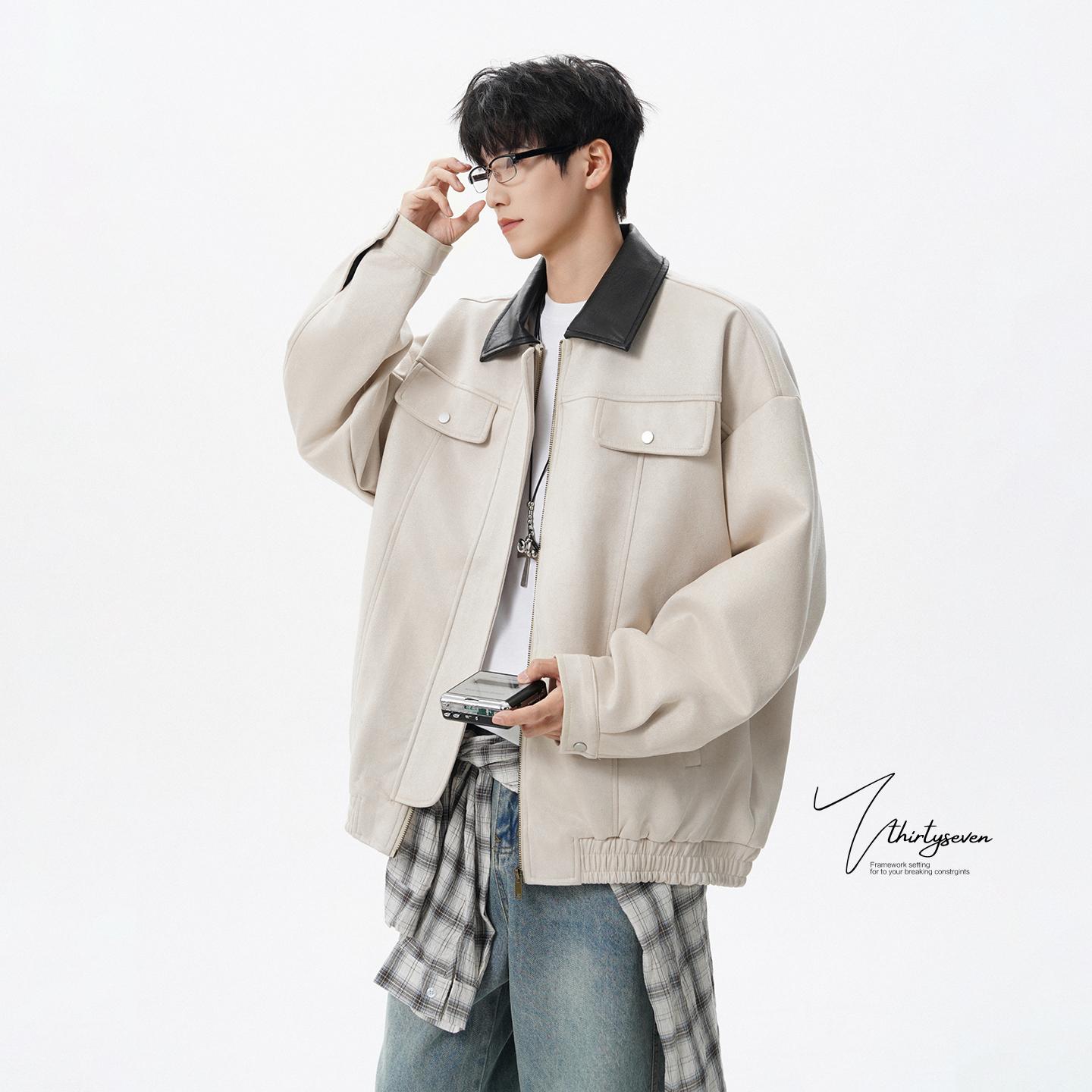 美式重磅多口袋翻领休闲外套男