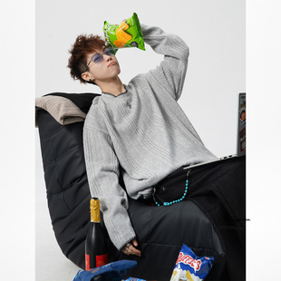 V37美式老钱风肌理感手缝线卫衣男春季cleanfit宽松慵懒感打底衫