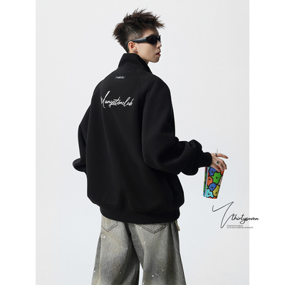 美式纯色重磅立领夹克