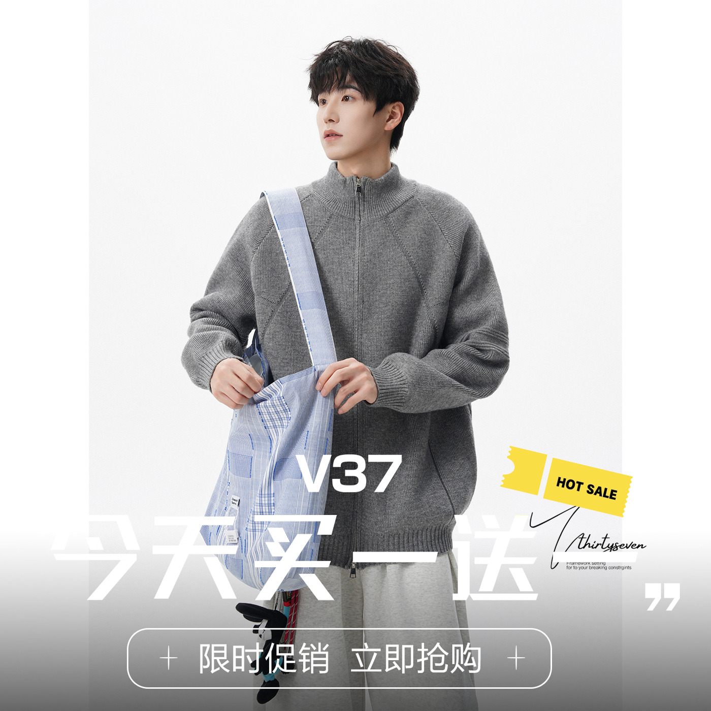 美式慵懒松弛感灰色针织毛衣