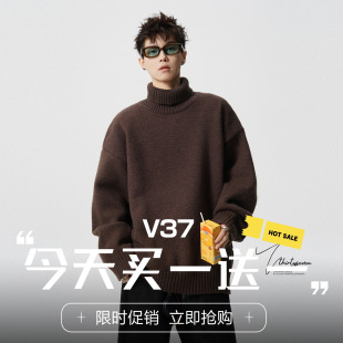 百搭情侣打底衫 宽松加绒加厚纯色针织衫 可翻高领毛衣冬季 V37男士