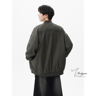 夹克 设计感加棉棒球领工装 V37美式 街头字母刺绣飞行员外套男秋季