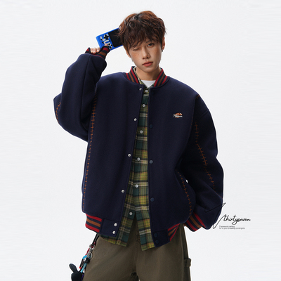 美式学院风刺绣棒球领棉服男款