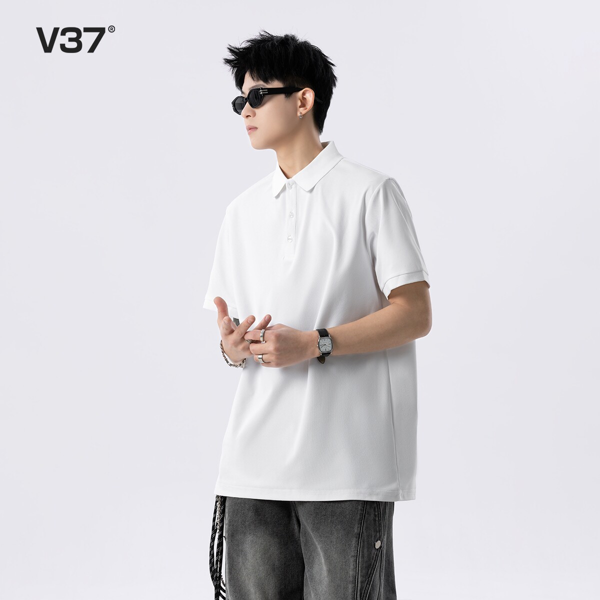 V37小清新polo领短袖t恤男图片