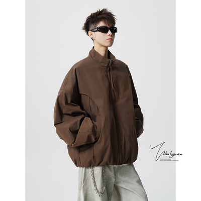 美拉德复古咖色廓形运动夹克