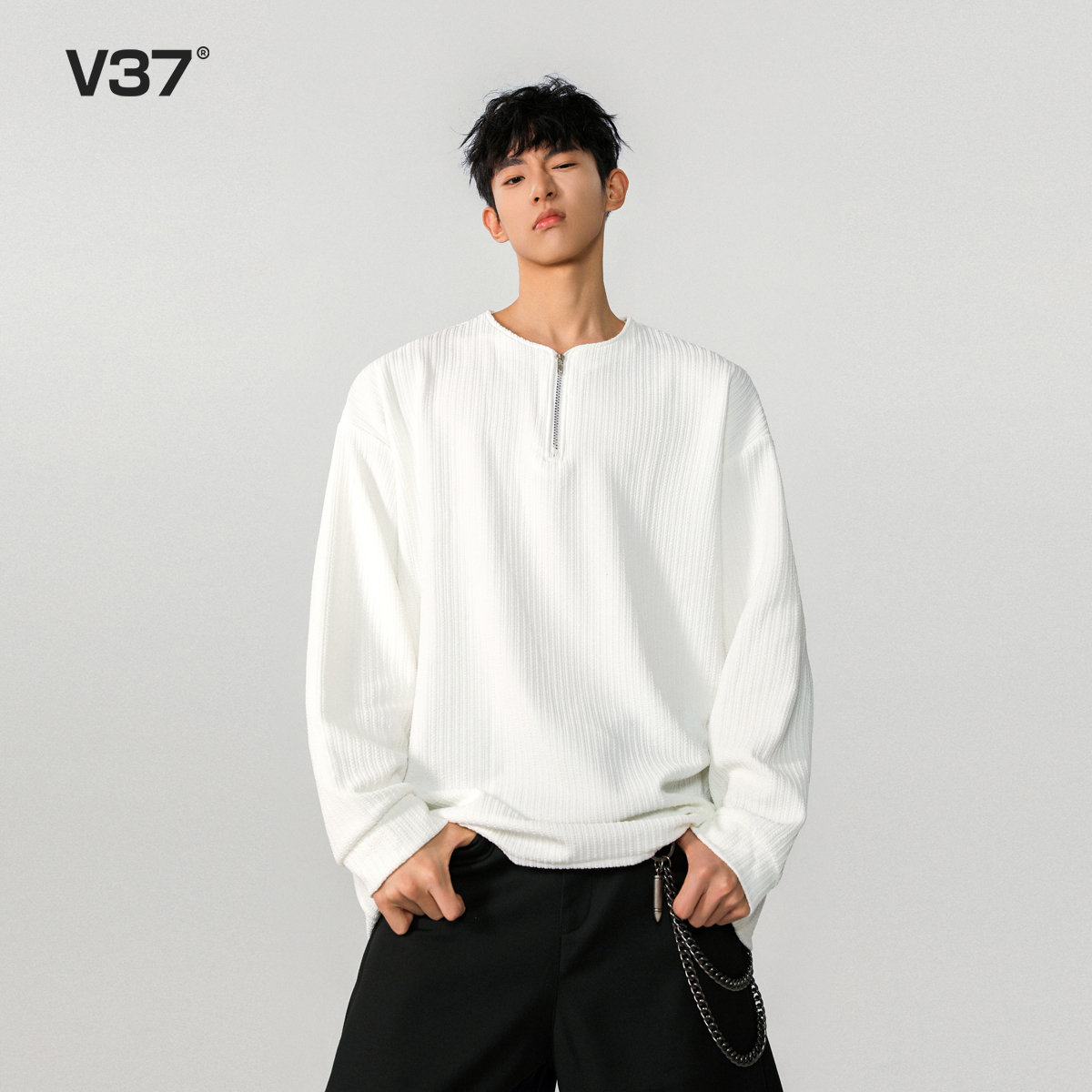 V37日系小清新长袖t恤男士2