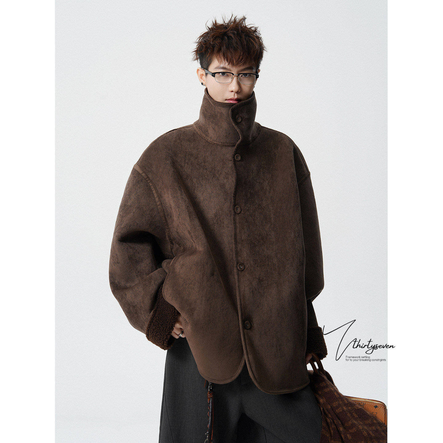 高级感复古皮毛一体麂皮绒外套男