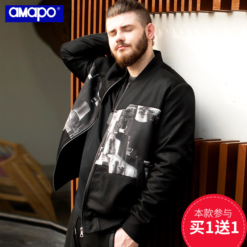 AMAPO³±ÅÆ´óÂëÄÐ×° 2017Ç^пîÅÖ×Ó¼Ó´óºÅ»ÃÓ°Ó¡»¨¼Ð¿ËÄÐʽÍâÌ×