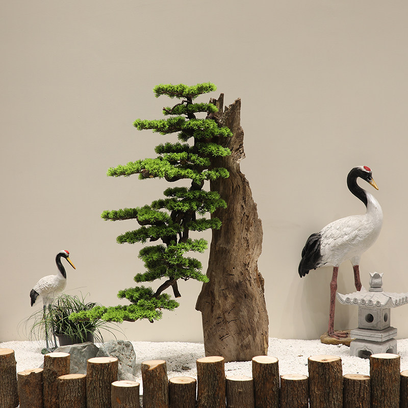 仿真迎客松风化木松树假树小型罗汉松美人松摆件办公室玄关摆件