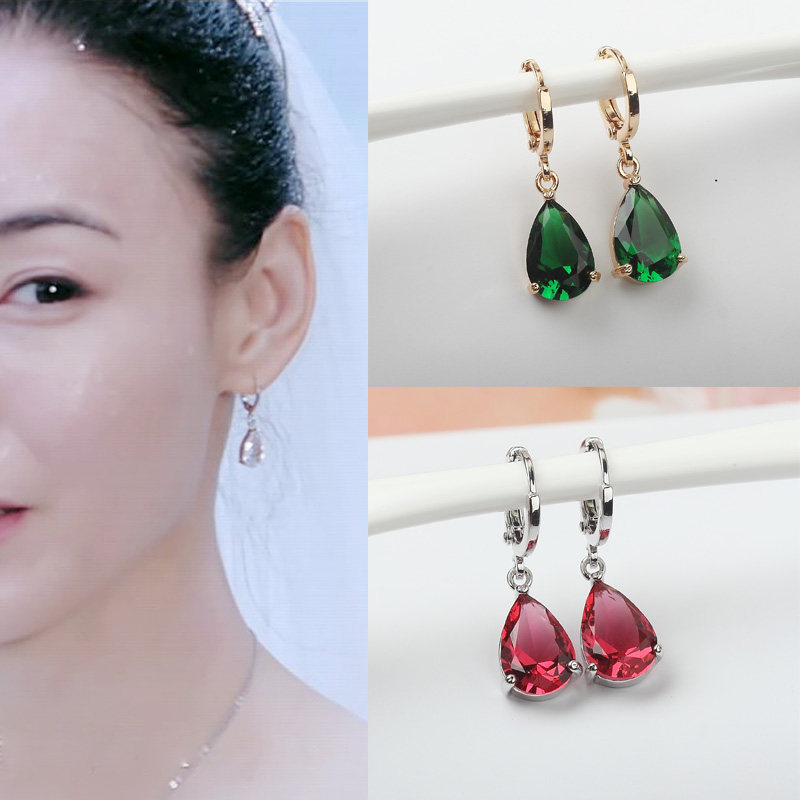 如果爱张柏芝同款耳环18K镀真金水滴锆石耳坠简约小巧精致防过敏