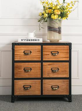 美式复古铁艺做旧玄关柜loft储物柜斗柜收纳柜实木柜子边柜餐边柜