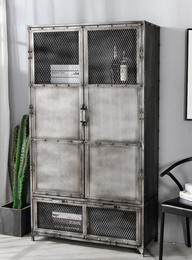 个性复古工业风铁艺书柜酒柜储物柜整理柜金属展示柜手办柜收纳柜