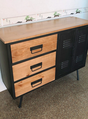 loft美式铁艺餐边柜工业风复古实木餐厅备餐柜做旧储物收纳茶水台