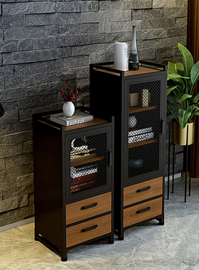 铁艺电视边柜储物柜客厅立柜小户型收纳柜斗柜工业风餐边柜文件柜