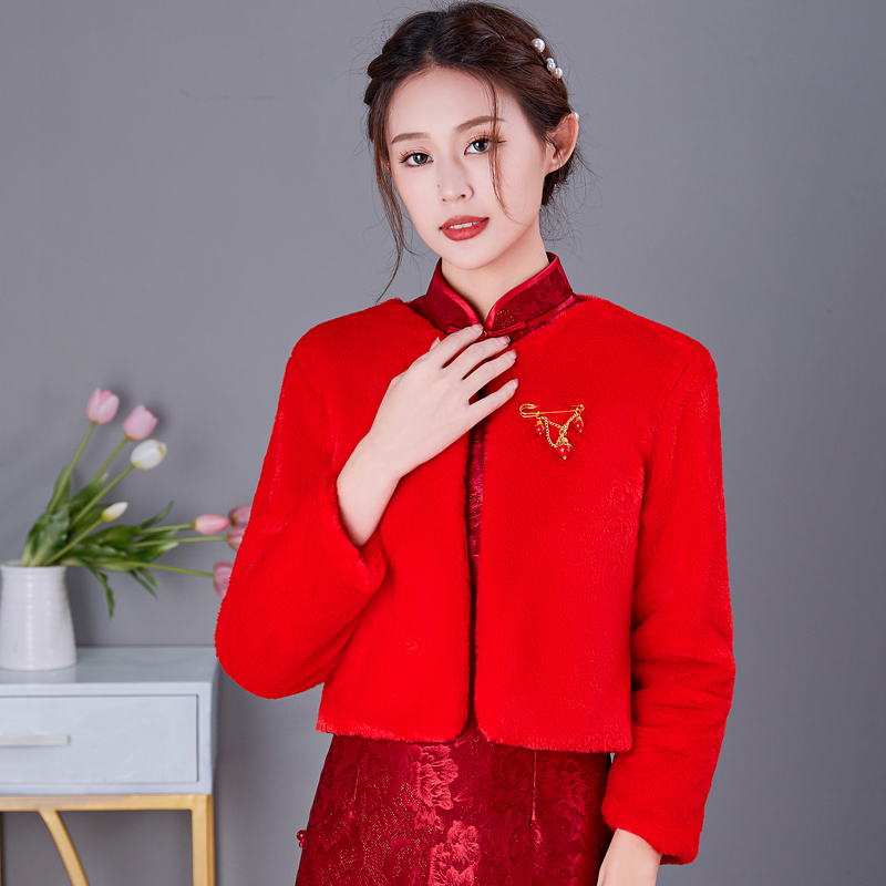 新娘婚纱披肩女秋冬季伴娘结婚礼服外套白色旗袍外搭斗篷长袖披风