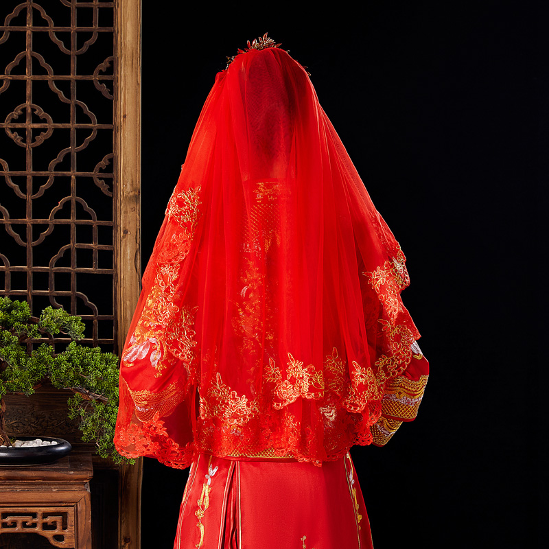 思嫁红盖头秀禾服头巾红色头纱