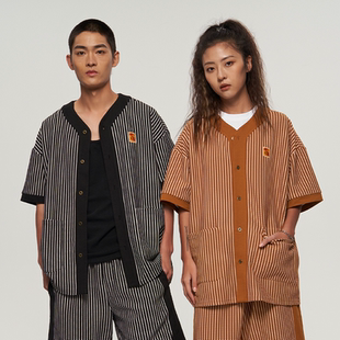 AVENUE 无领 帅 透气 SON大道之子2024春夏提花针织棒球开衫