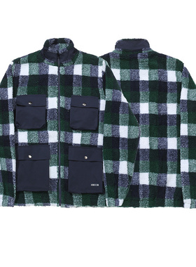 AVENUE & SON GRID LAMBS羊羔绒多口袋秋冬保暖舒适夹克外套