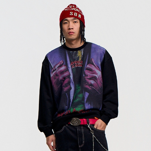 AVENUESON大道之子2025小丑主题满印滑板圆领套头卫衣