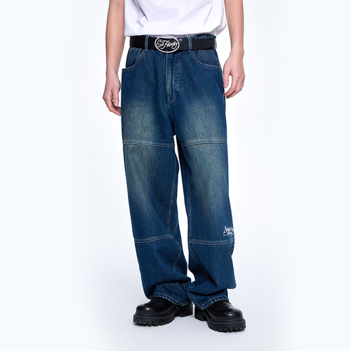 AVENUE&SON x ED HARDY合作款重磅水洗经典刺绣印花联名牛仔裤