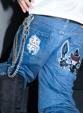 AVENUE&SON2025False knight联名马伯骞同款双色刺绣LOGO牛仔裤