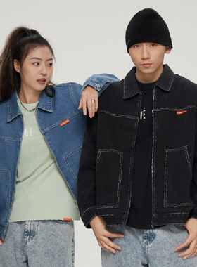 AVENUE&SON 大道之子 滑板工装基础牛仔夹克 黑色/蓝色