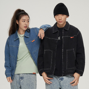 黑色 AVENUE&SON 基础牛仔夹克 滑板工装 蓝色 大道之子