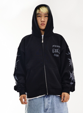 AVENUESON大道之子2025秋冬保暖3M满印反光拉链连帽卫衣