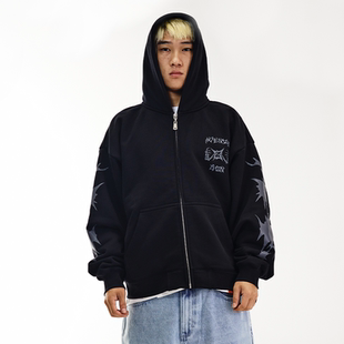 AVENUESON大道之子2025秋冬保暖3M满印反光拉链连帽卫衣