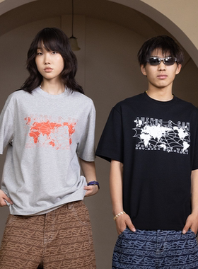 AVENUESON大道之子2025双色互联网地图印花LOGO纯棉短袖T恤