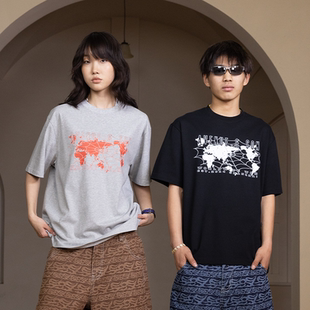 AVENUESON大道之子2025双色互联网地图印花LOGO纯棉短袖 T恤