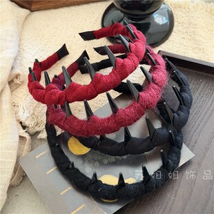 韩版复古红色毛线缠绕布艺发箍女高颅顶带齿防滑压发头箍百搭发卡