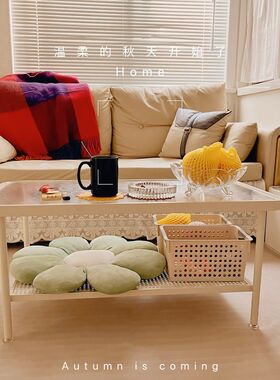 长虹玻璃茶几轻奢现代客厅家用阳台小户型奶油风双层收纳置物小桌