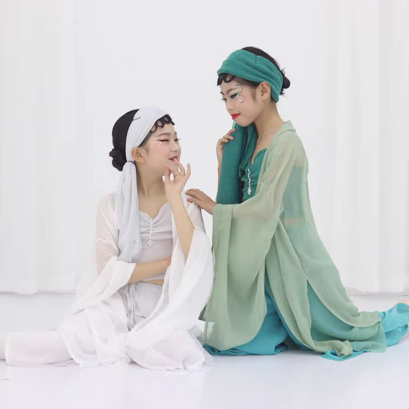 儿童古典舞青蛇白蛇服装广袖衫汉服白色古装演出服异域风情中国舞