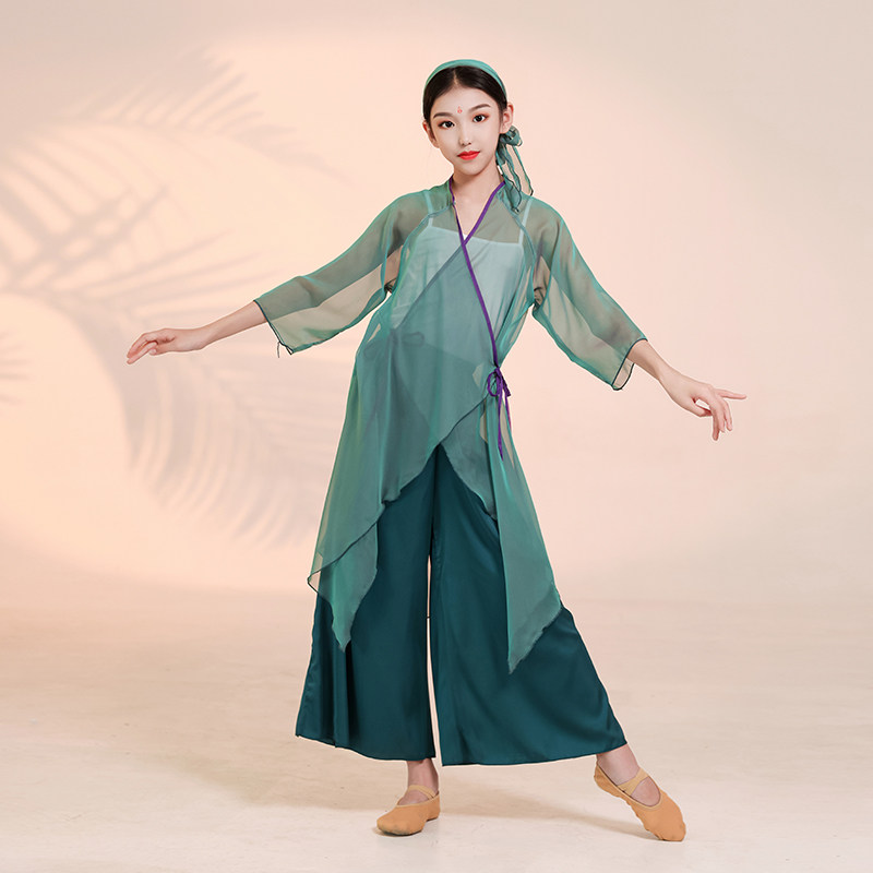 青蛇古典舞汉服女童演出服装飘逸古风演出中国舞练功服舞蹈服装秋